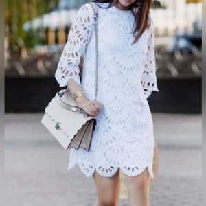 Ann Taylor Women’s White Lace Shift Dress Eyelet Size 4